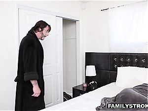 Sneaky nubile goddess gets her daddy's stiffy