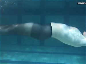 Lozhkova in see thru shorts in the pool
